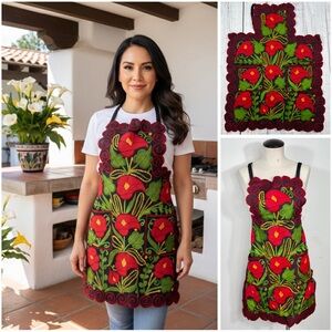 Floral Calla Lily Zinacantan Artisan Apron Mexican Embroidered